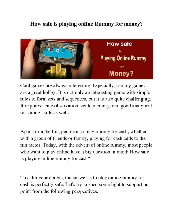 How safe is playing online Rummy for Money| Silkrummy