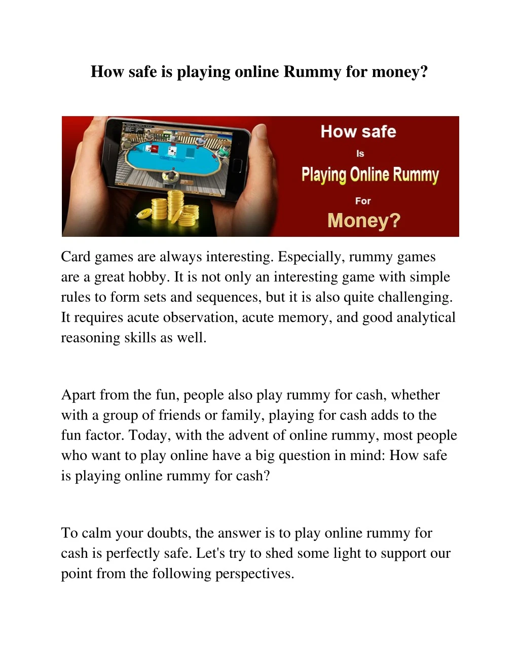 how safe is playing online rummy for money