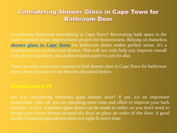 Considering Shower Glass in Cape Town for Bathroom Door