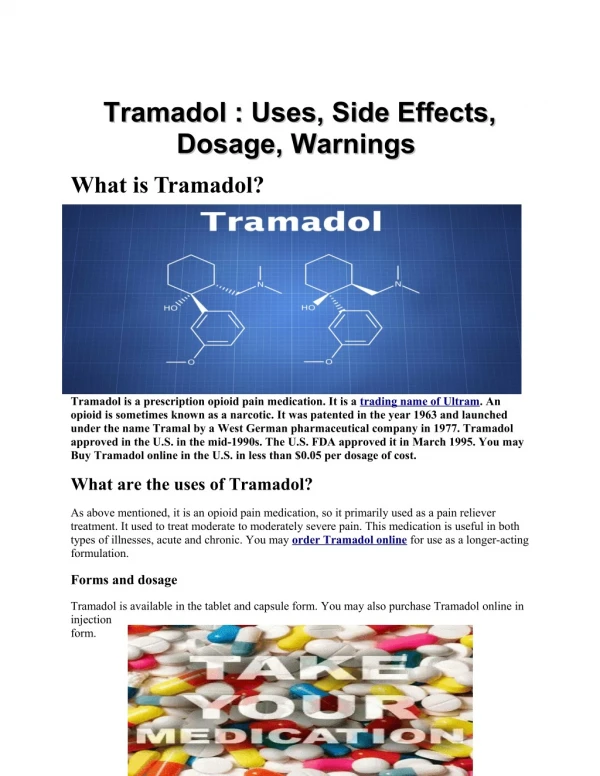 Tramadol : Uses, Side Effects, Dosage, Warnings