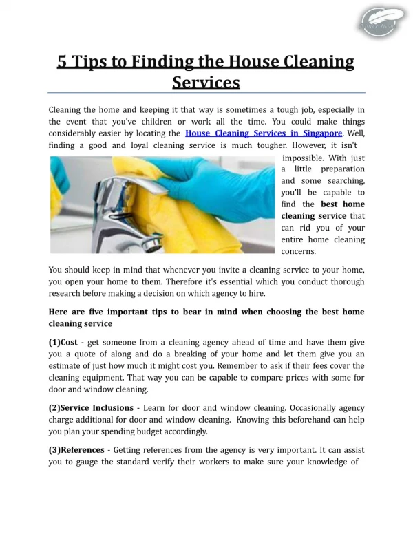 5 Tips to Finding the House Cleaning Services