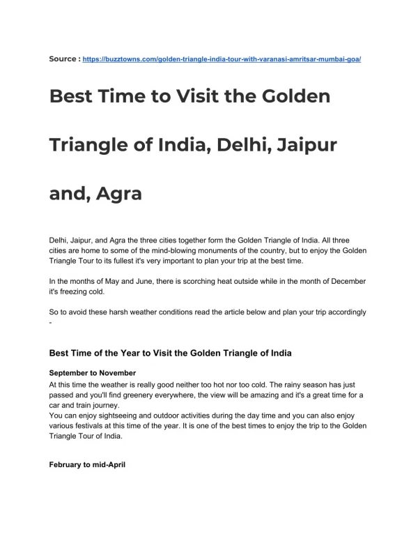 Best Time to Visit the Golden Triangle of India