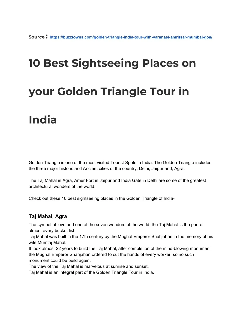 source https buzztowns com golden triangle india