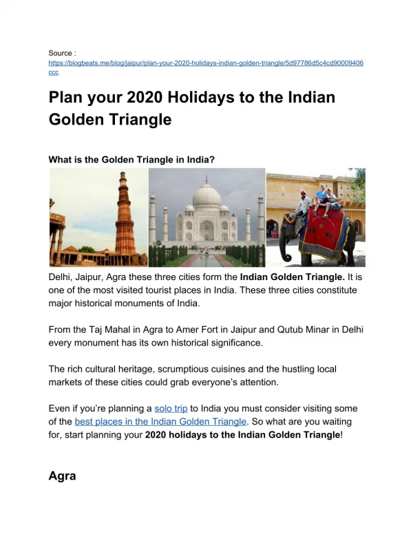 Plan your 2020 Holidays to the Indian Golden Triangle