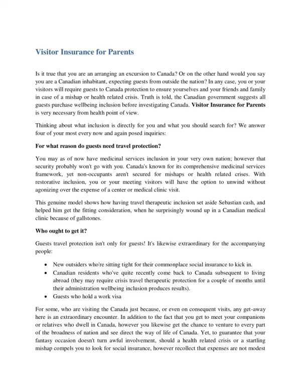 visitor insurance for parents