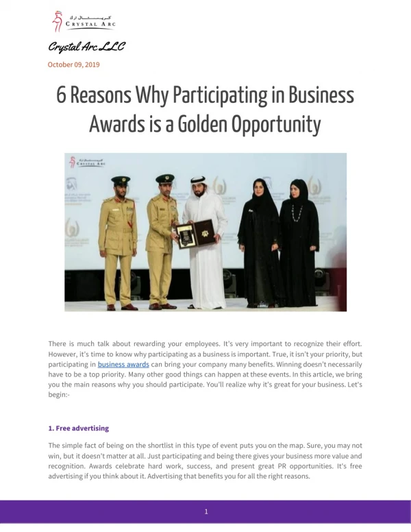 6 Reasons Why Participating in Business Awards is a Golden Opportunity
