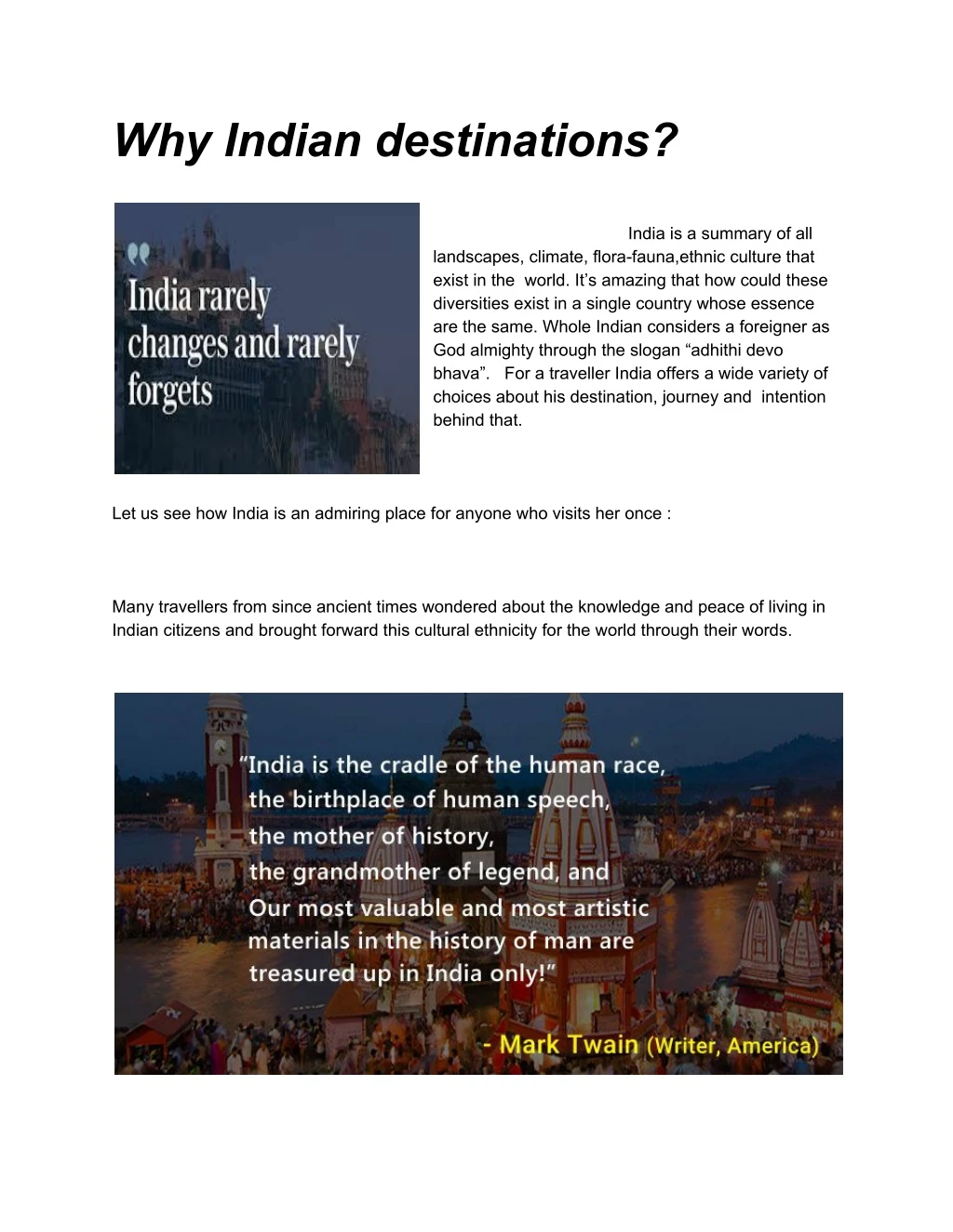 why indian destinations