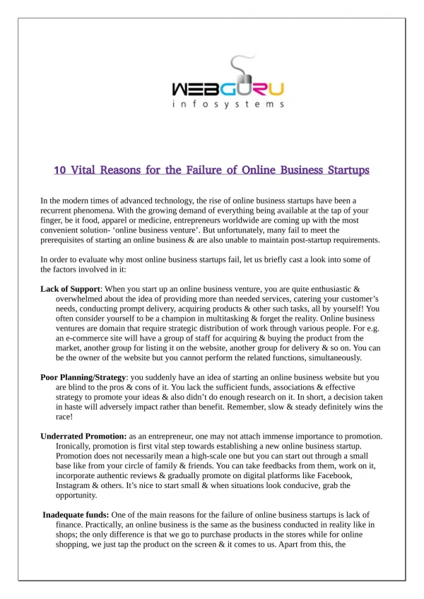 10 Vital Reasons for the Failure of Online Business Startups