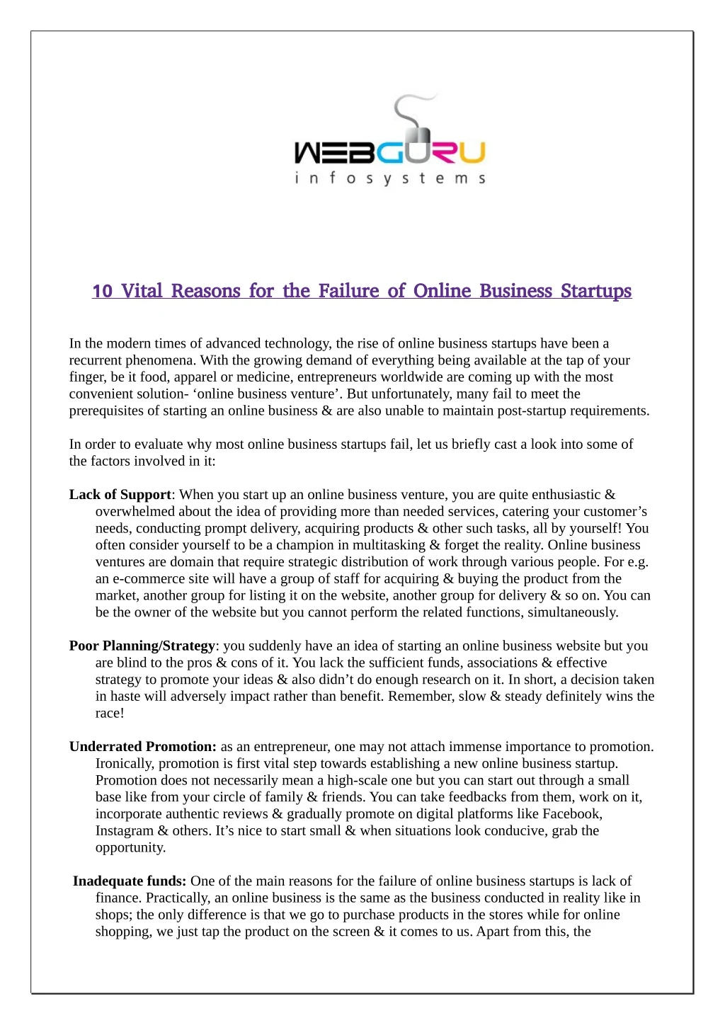 10 vital reasons for the failure of online