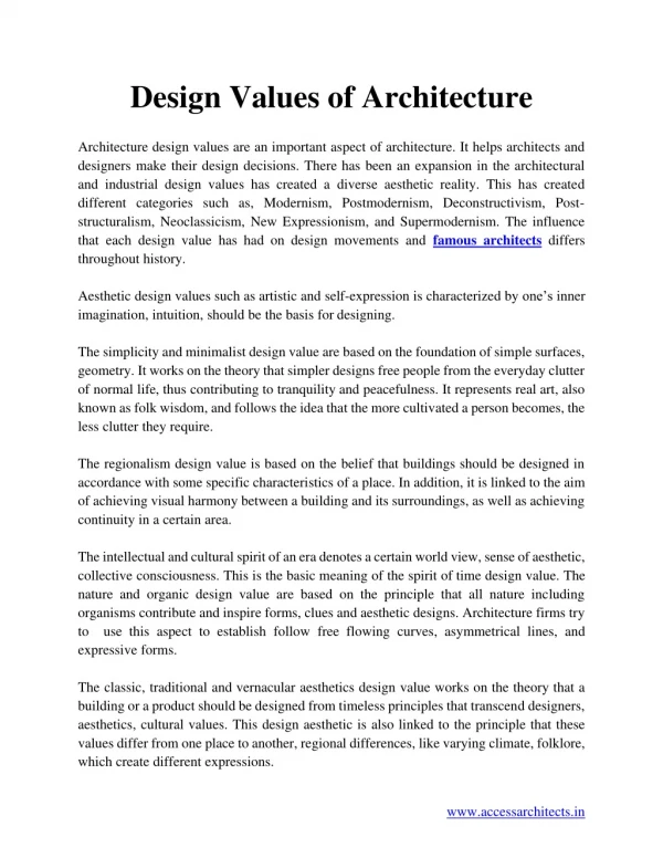 Design Values of Architecture