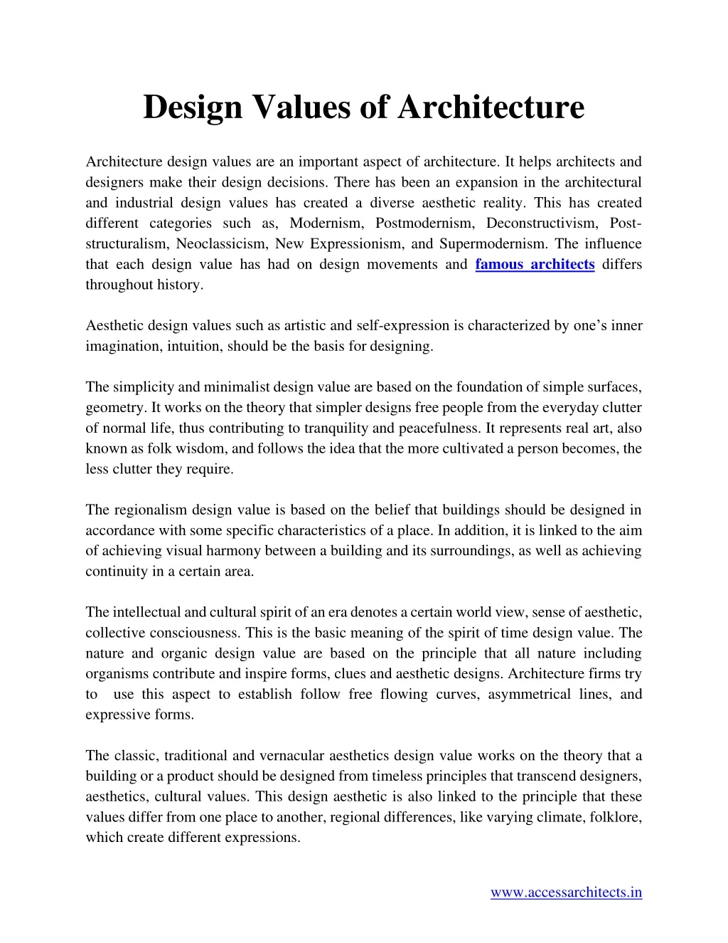 design values of architecture
