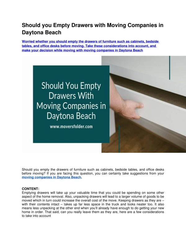 Should you Empty Drawers with Moving Companies in Daytona Beach