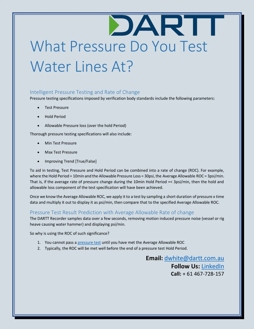 what pressure do you test water lines at