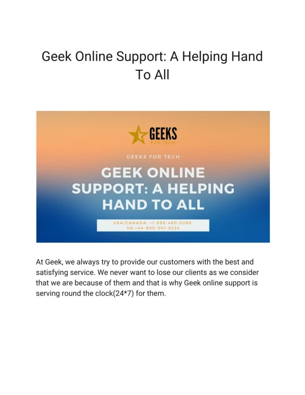 Geek Online Support: A Helping Hand To All