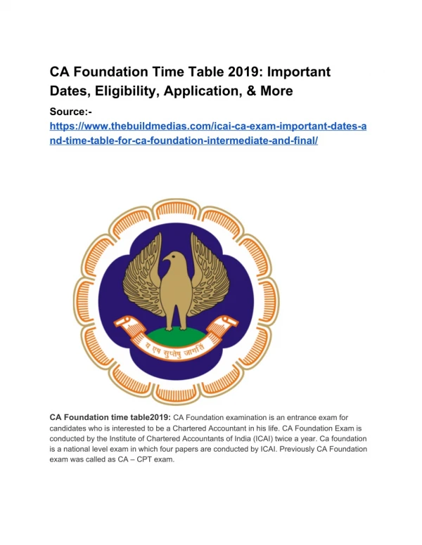 CA Foundation Time Table 2019: Important Dates, Eligibility, Application, & More