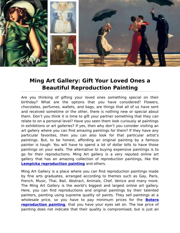 Ming Art Gallery: Gift Your Loved Ones a Beautiful Reproduction Painting