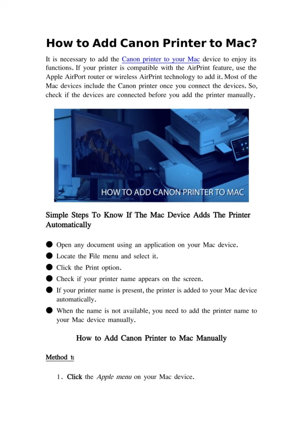 How to Add Canon Printer to Mac? - Printer Setup's BLOG