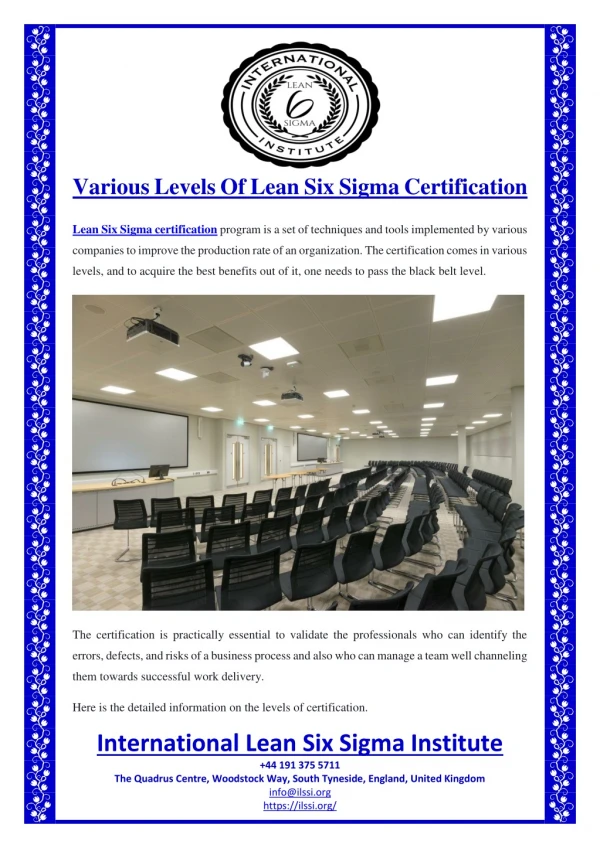 Various Levels Of Lean Six Sigma Certification