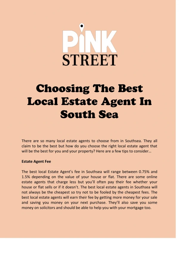 Choosing The Best Local Estate Agent In South Sea