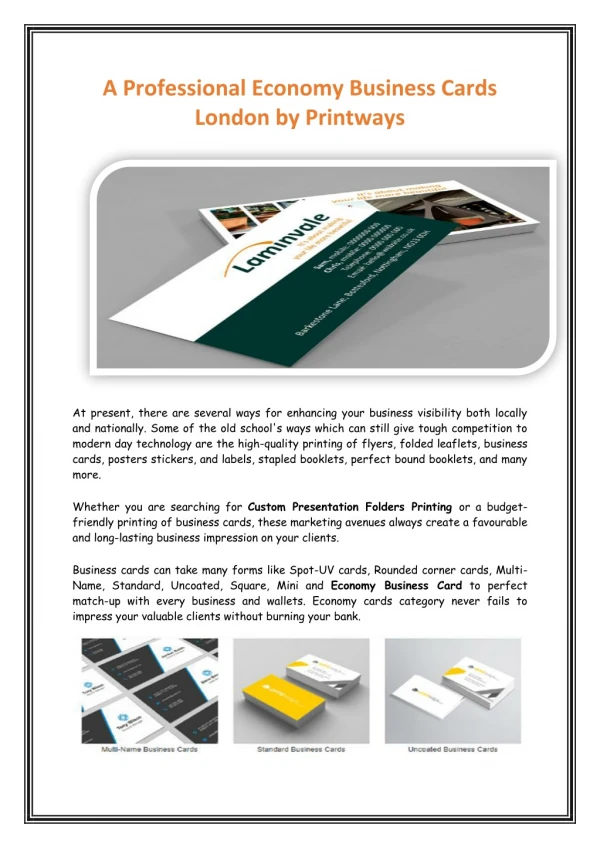A Professional Economy Business Cards London by Printways