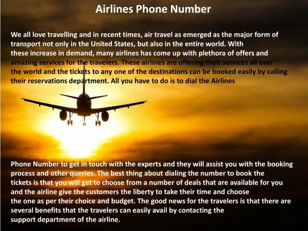Airlines Phone Number For Flights Reservations