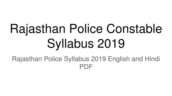 Rajasthan Police Constable Syllabus 2019