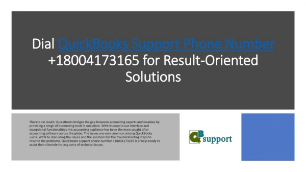 Dial QuickBooks Support Phone Number 18004173165 for Result-Oriented Solutions