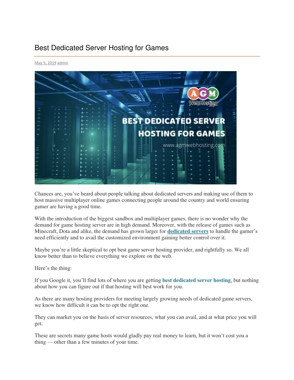 best dedicated server hosting for games