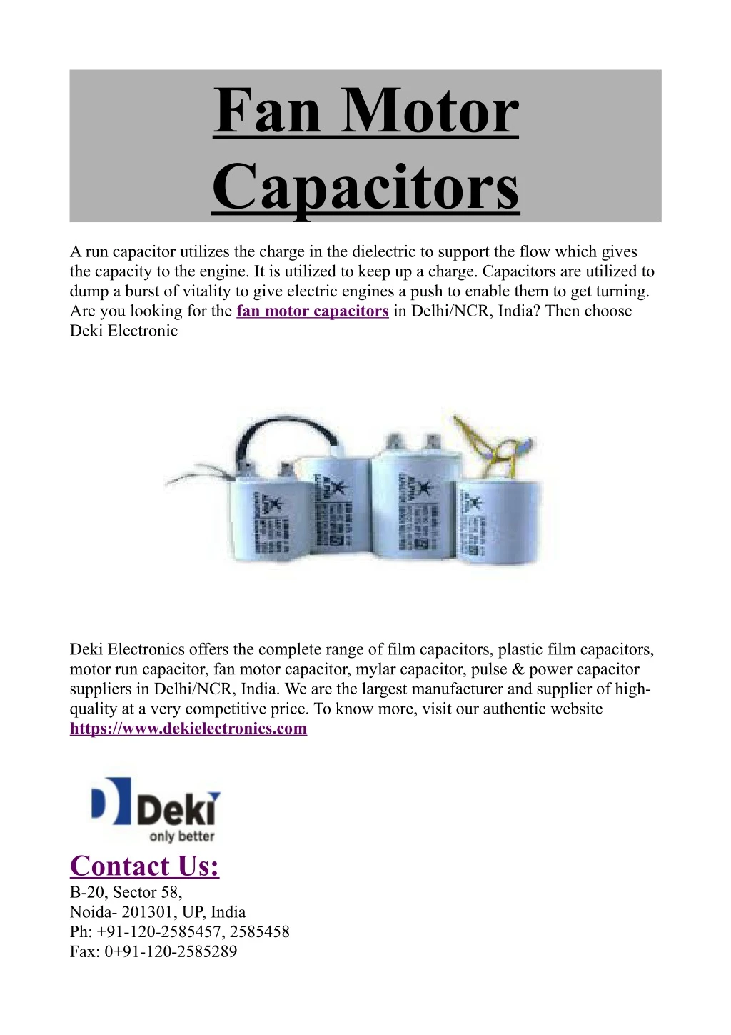 fan motor capacitors