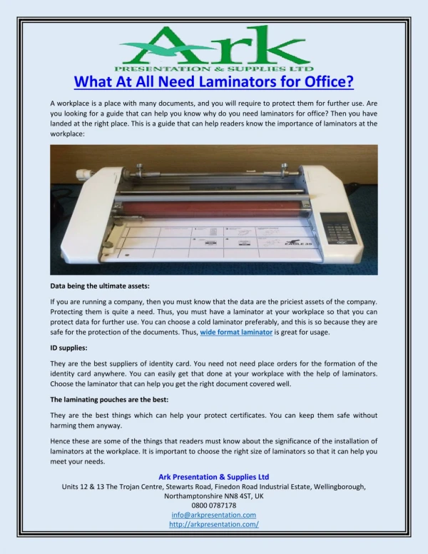 What At All Need Laminators for Office?