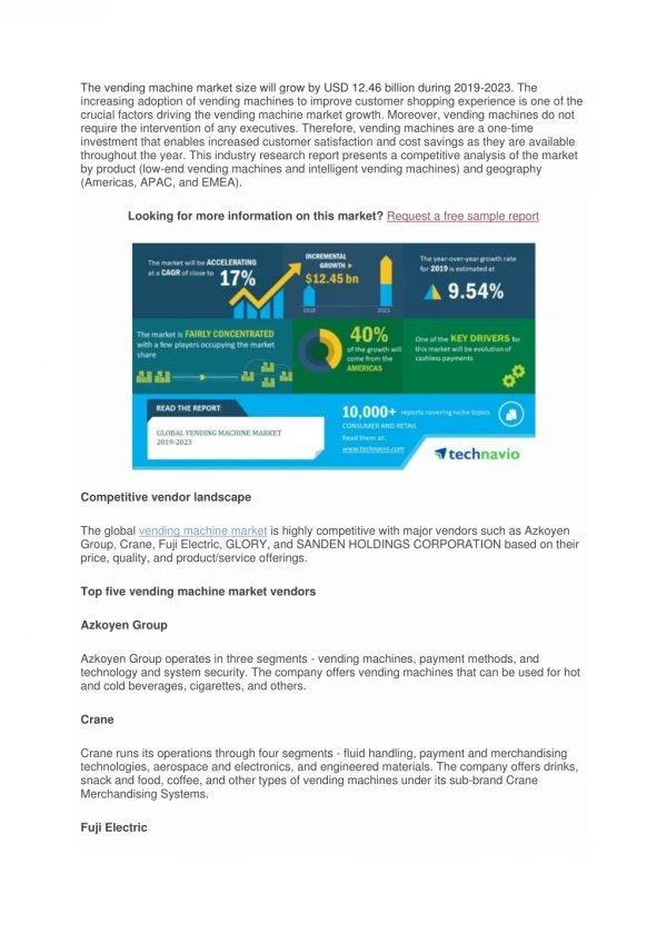 Top 5 Vendors in the Global Vending Machine Market 2019-2023 | Technavio