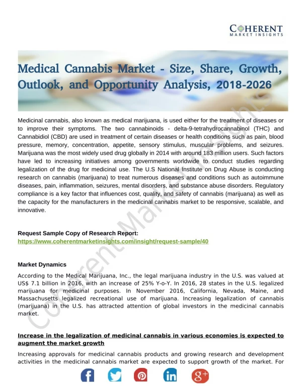 Medical Cannabis Market Growth and Demand Analysis By Global Top Key Players Like and Others 2018-2026