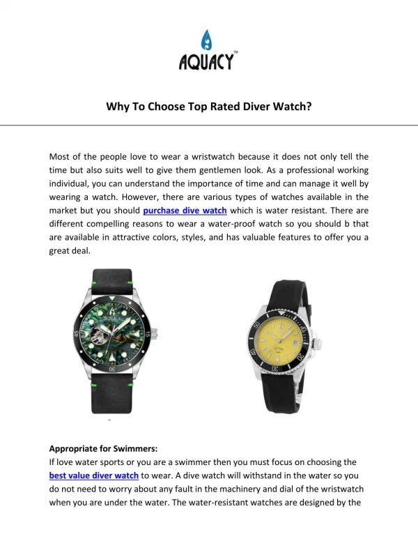 Why To Choose Top Rated Diver Watch?