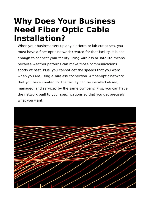 Why Does Your Business Need Fiber Optic Cable Installation?