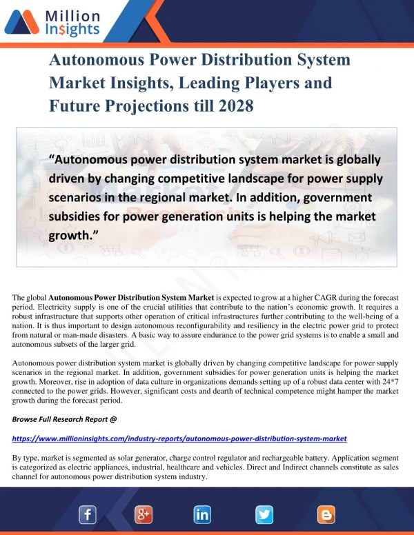 Autonomous Power Distribution System Market Insights, Leading Players and Future Projections till 2028