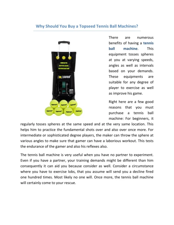 Why Should You Buy a Topseed Tennis Ball Machines?