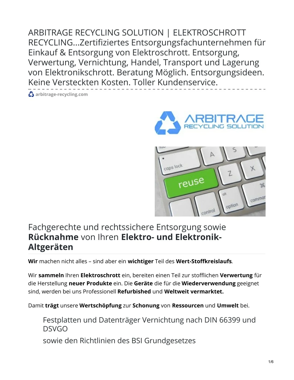 arbitrage recycling solution elektroschrott