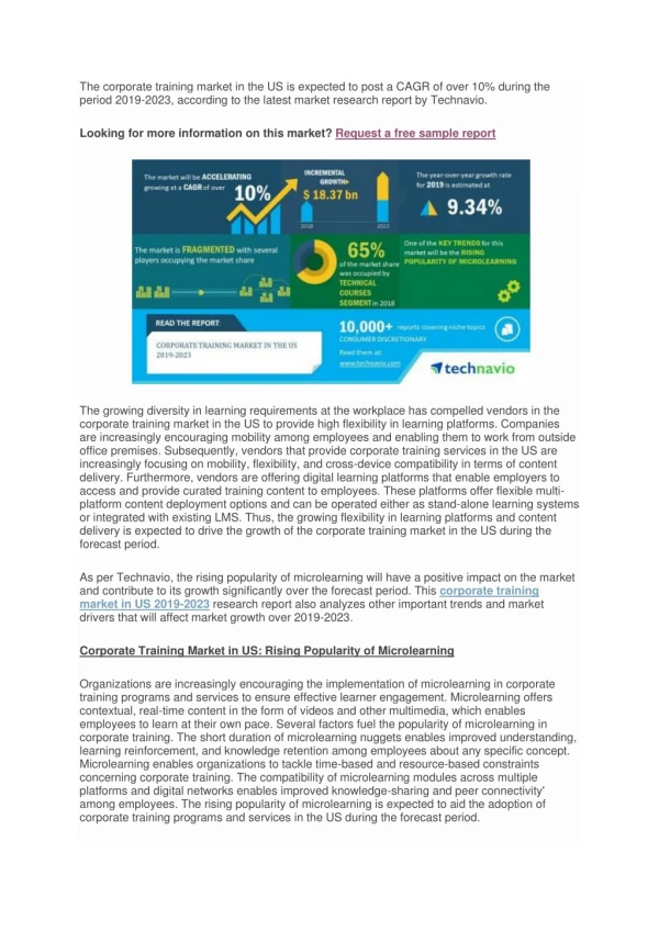 Corporate Training Market in US 2019-2023 | Rising Popularity of Microlearning to Boost Growth