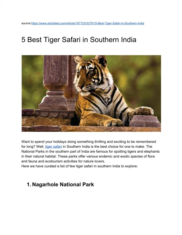 5 Best Tiger Safari in Southern India