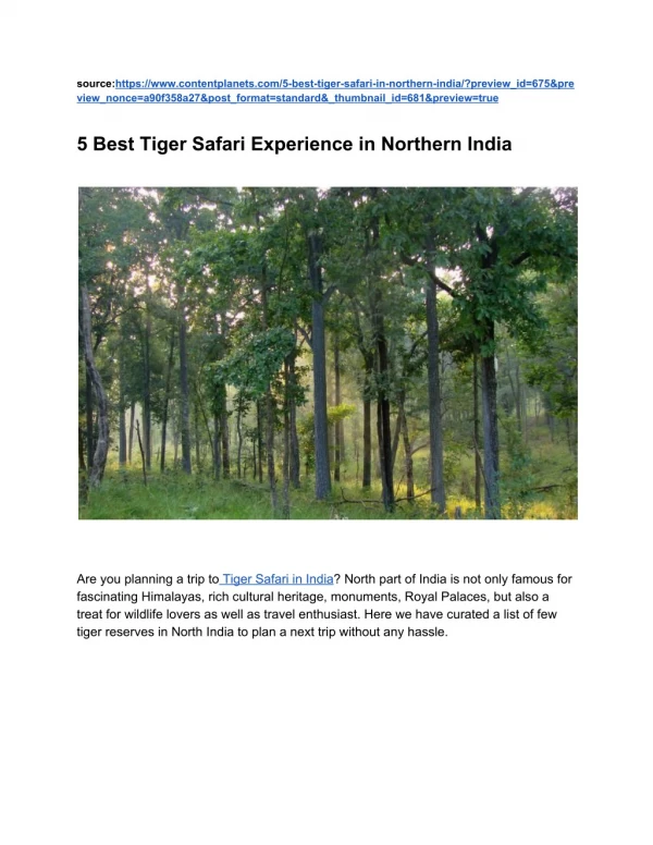 5 Best Tiger Safari Experience in Northern India