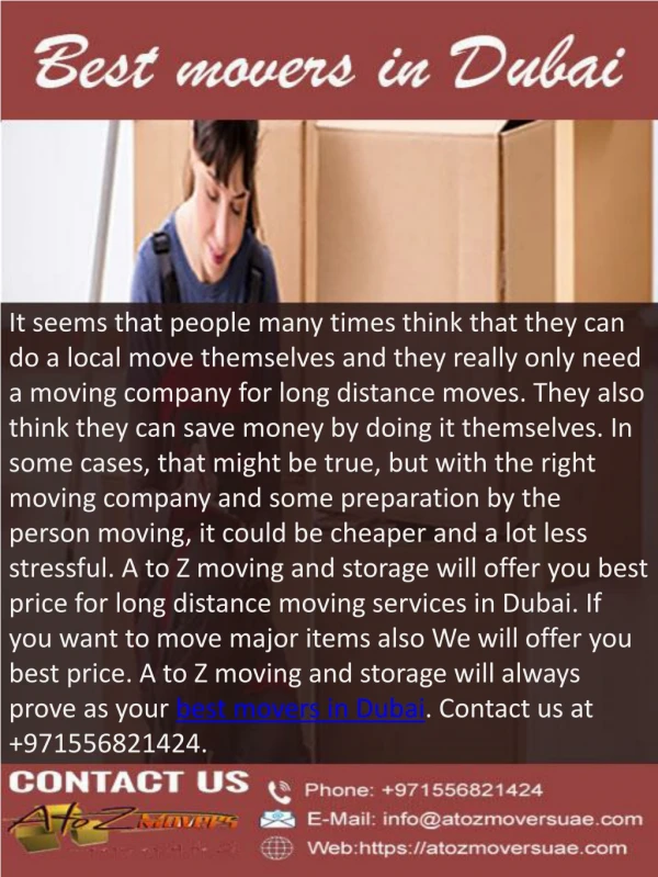 Best movers in Dubai | Contact A to Z moving and storage in Dubai