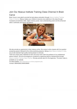 Join Our Abacus Institute Training Class Chennai In Brain Carve - slide 1