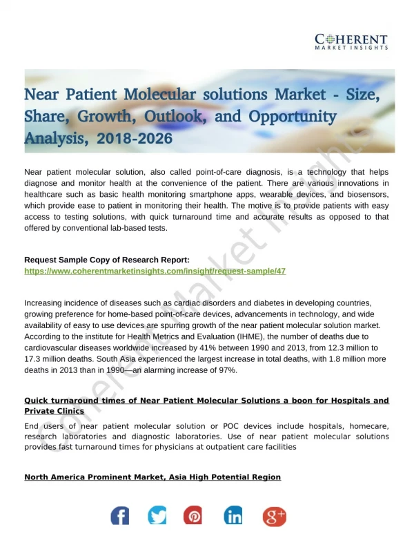 Analysis and In-Depth Future Forecast on Near Patient Molecular Solution Market Till 2026