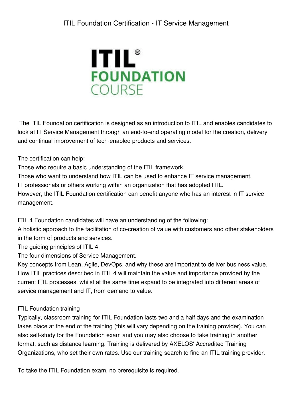 itil foundation certification it service