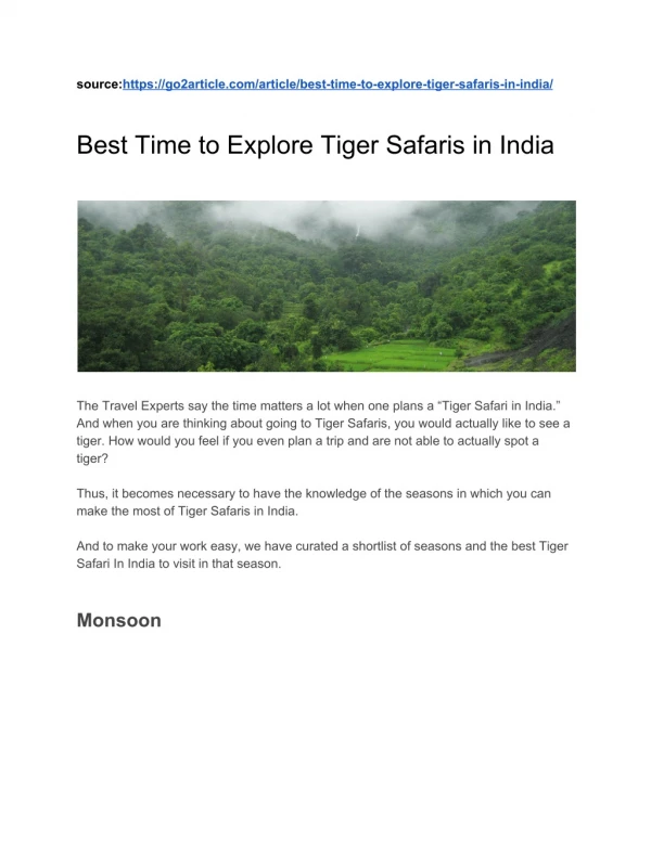 Best Time to Explore Tiger Safari in India