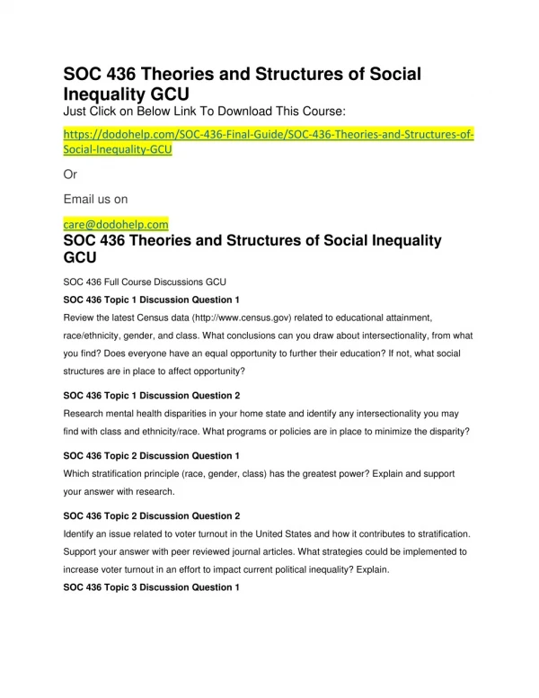 SOC 436 Theories and Structures of Social Inequality GCU