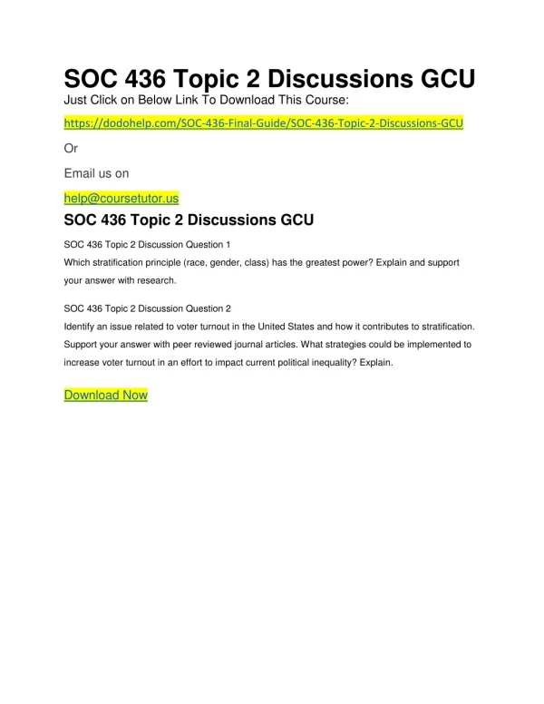 SOC 436 Topic 2 Discussions GCU