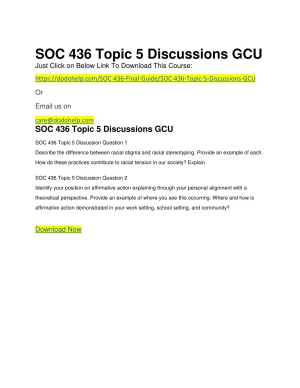 SOC 436 Topic 5 Discussions GCU