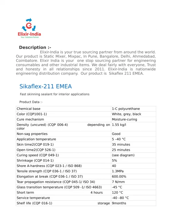 Top Best Manufacturing Company Near Me|Elixir-India|Sealants|Sikaflex|Sikaflex 211 EMEA|