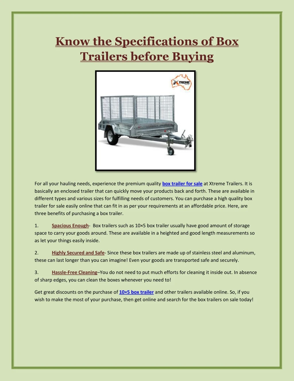 know the specifications of box trailers before